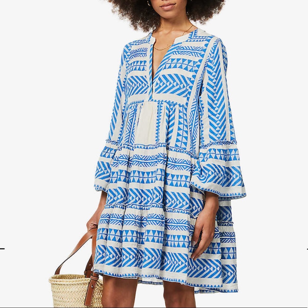 Devotion TWINS Blue and White Long Sleeve Dress